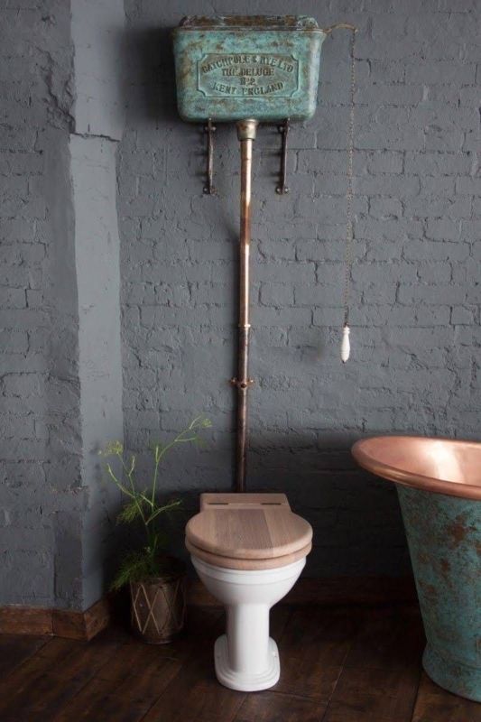Rustic Vintage Cistern and Wooden Toilet Seat Combo