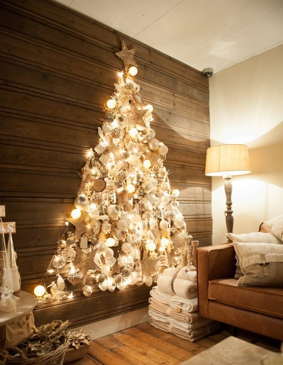 Rustic Wall-Mounted Christmas Tree with Warm Lights