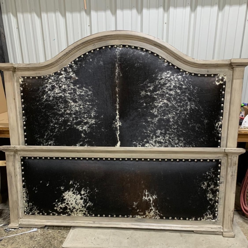 Rustic Western Headboard with Cowhide Upholstery - King Size