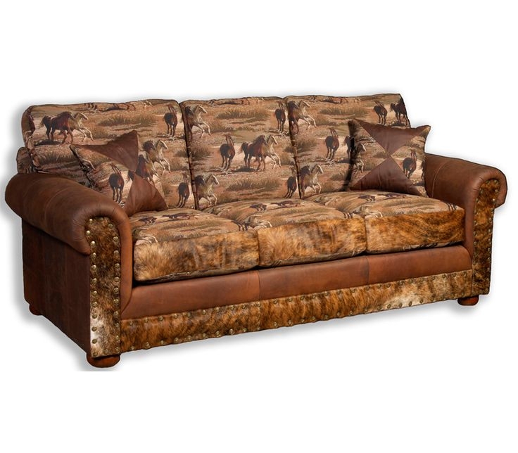 Rustic Western Leather and Horse Print Couch