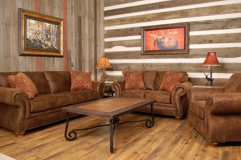 Rustic Western Living Room with Leather Furniture