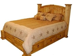 Rustic Western Queen Size Storage Bed with Drawers