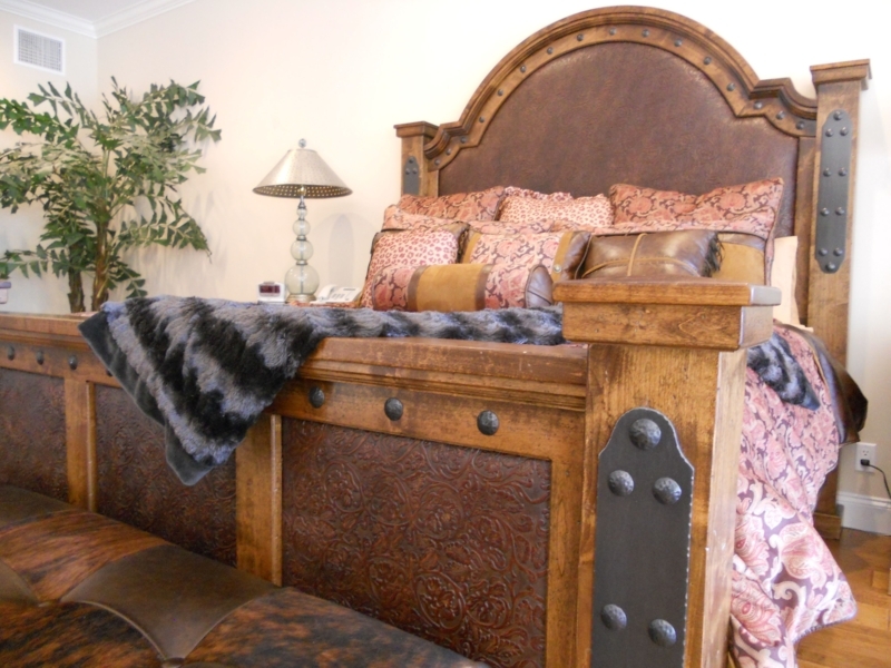 Rustic Western Style Leather and Wood Bed
