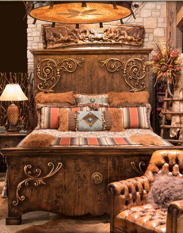 Rustic Wood Santander Bed with Decorative Carvings