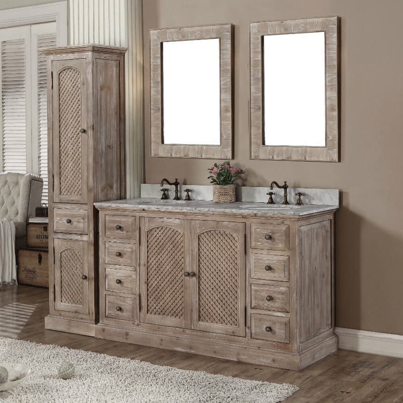 Rustic Wooden Bathroom Vanity and Linen Storage Tower