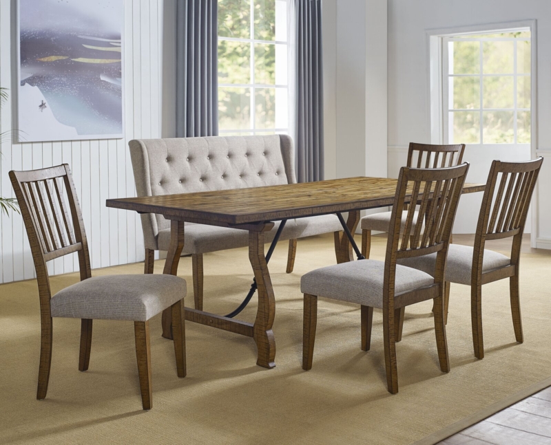 Rustic Wooden Dining Table with Upholstered Bench