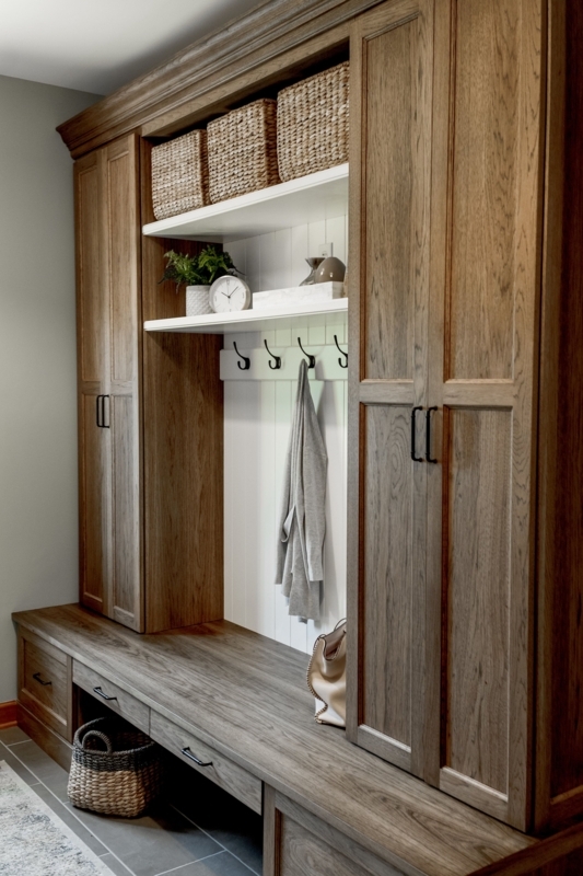 Rustic Wooden Mudroom Lockers with Storage Baskets