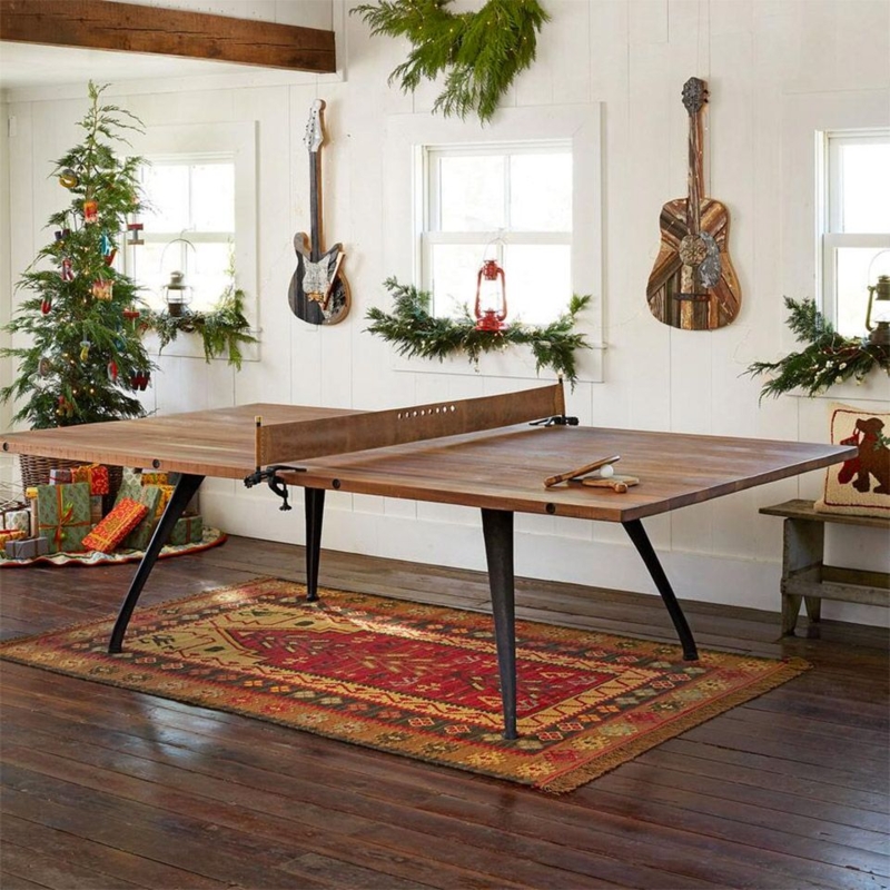 Rustic Wooden Ping Pong Table in Cozy Room