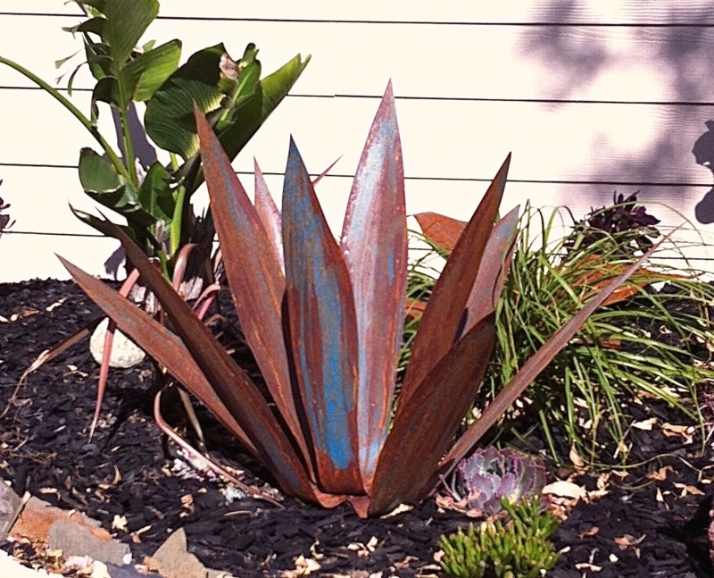 Rusty Blue Agave Metal Yard Art Sculpture