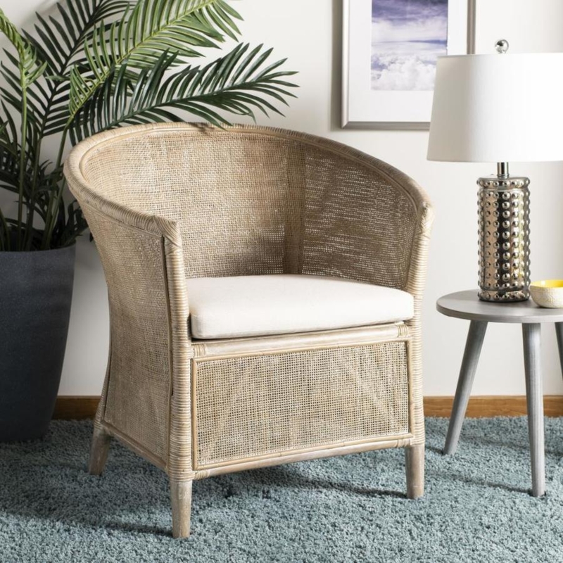 Safavieh Alexana Coastal White Washed Linen Accent Chair