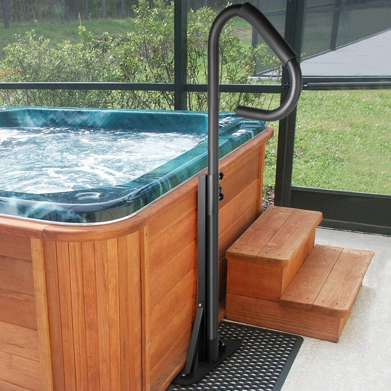 Safe and Durable Hot Tub Handrail with Wooden Steps