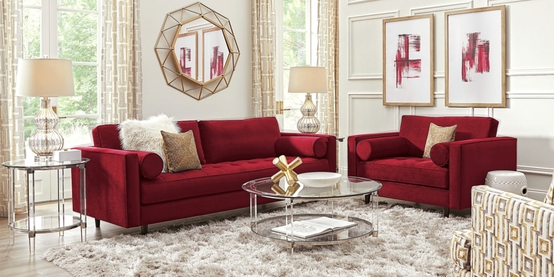 Scarlet Plush Sofa Set in Elegant Living Room