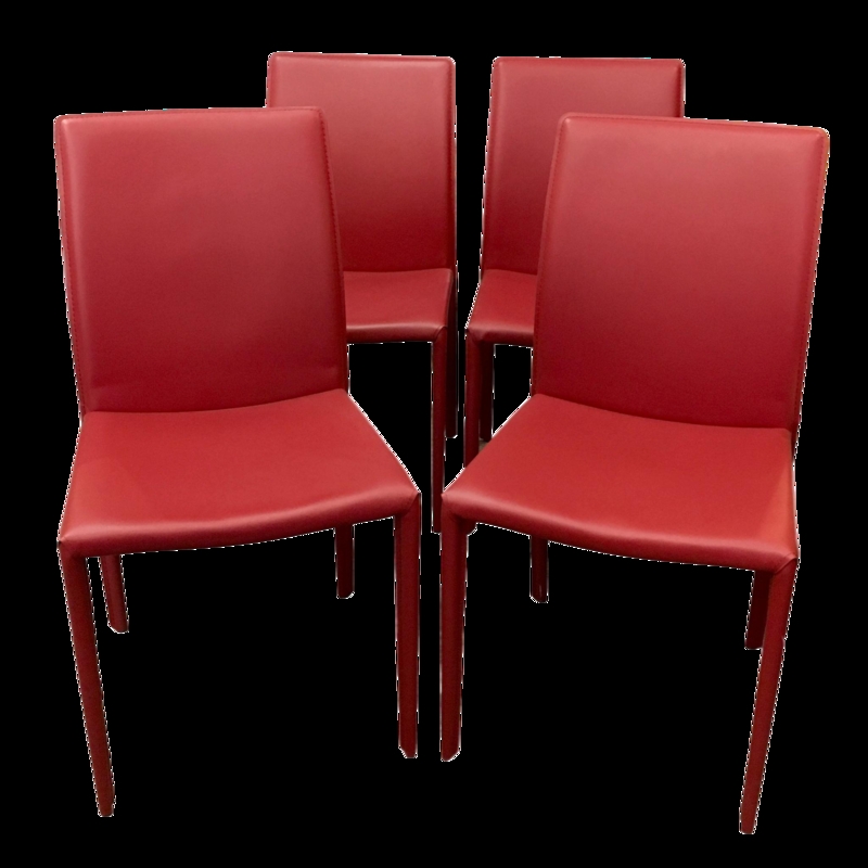 Set of Four Modern Red Leather Dining Chairs