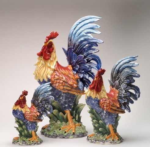 Set of Three Ceramic Roosters Large Medium and Small | Ceramic rooster ...