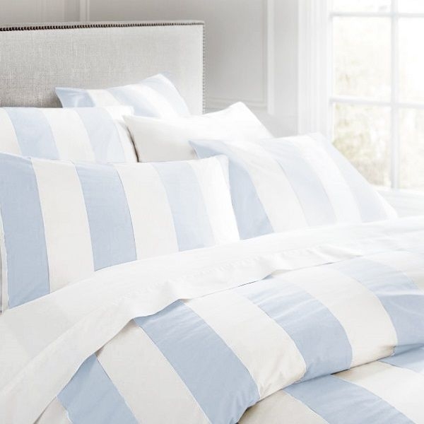 Sky Blue and White Wide Stripe Bed Linen Set