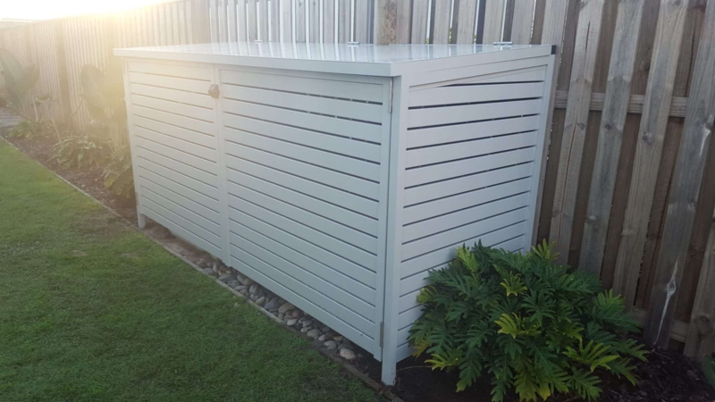Sleek Modern Pool Pump Enclosure for Outdoor Spaces