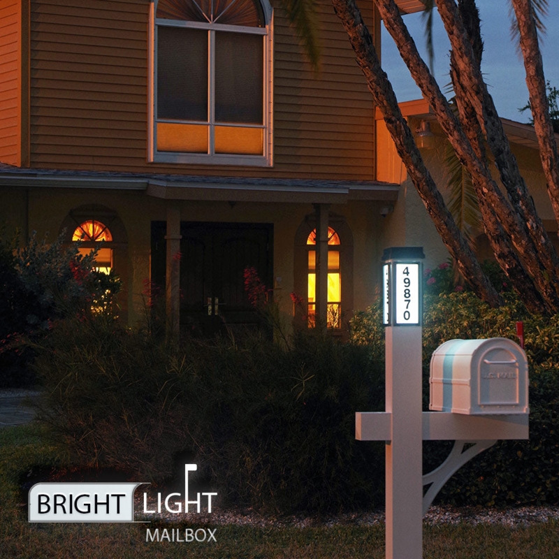 Solar Illuminated White Single Post Mailbox