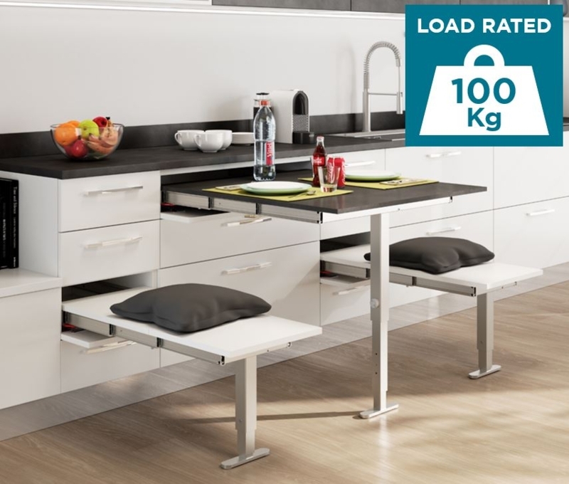 Space-Saving Pull-Out Extending Dining Table with Seating