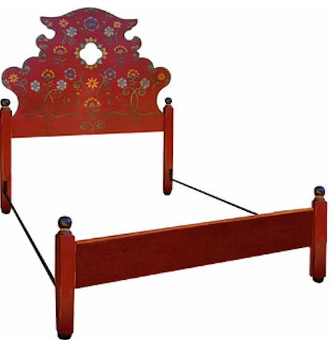 Spanish Revival Style Painted Queen Bed Frame