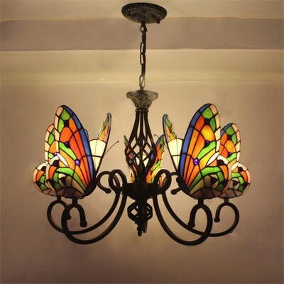 Stained Glass Butterfly Chandelier Light Fixture