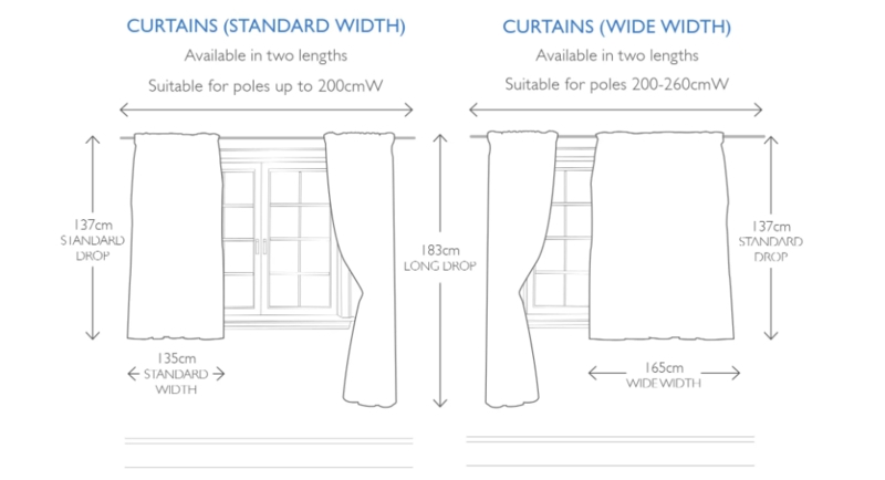 Standard and Wide Curtain Sizes Chart Guide