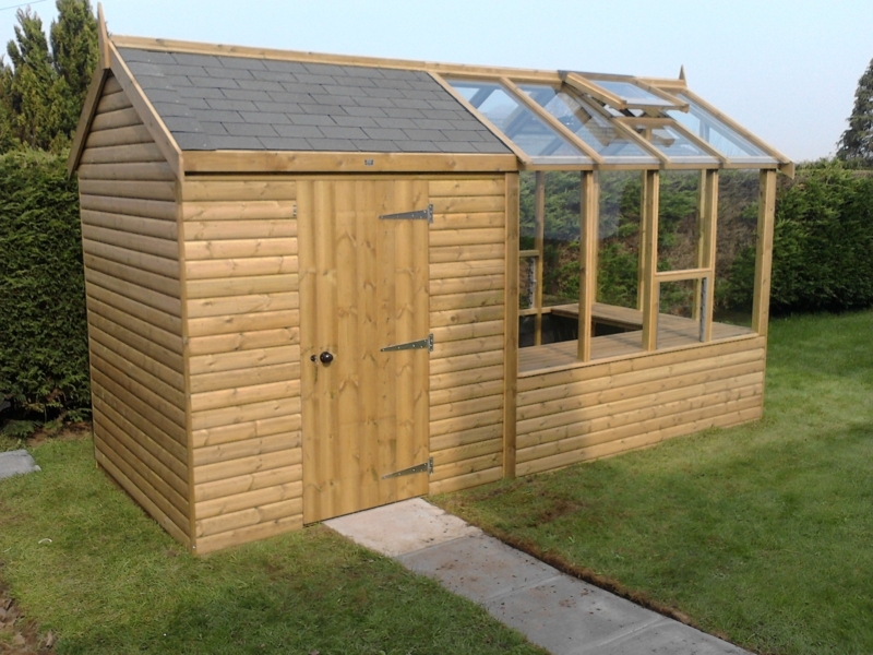 storage shed with greenhouse attached keeps all your gardening needs ...