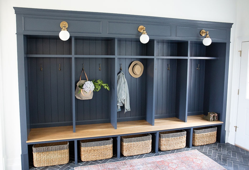 Stylish Navy Blue Mudroom with Custom Built-In Storage