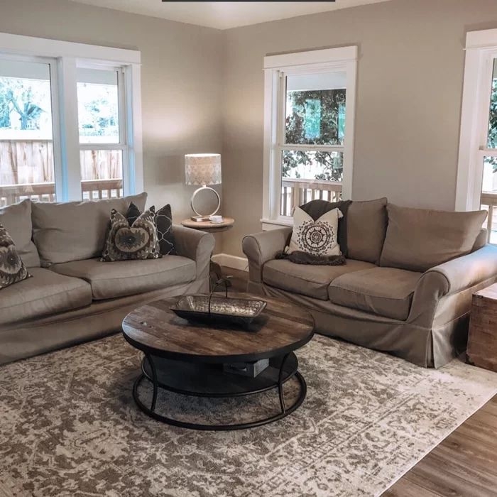 Taupe Living Room with Hillsby Navy Area Rug