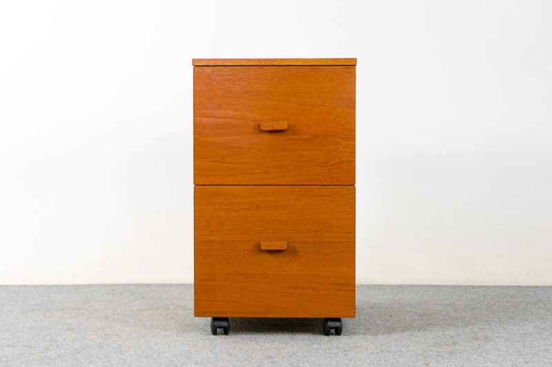 Teak Mid-Century Modern Filing Cabinet on Wheels
