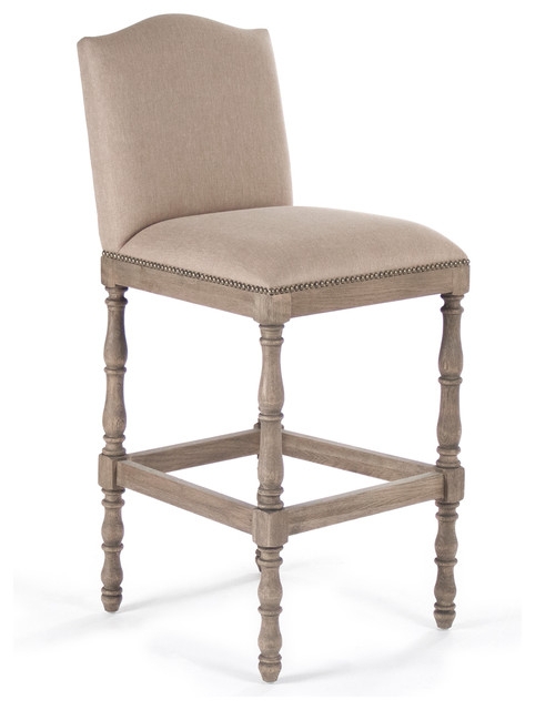 Traditional French Country Oak Linen Counter Stool