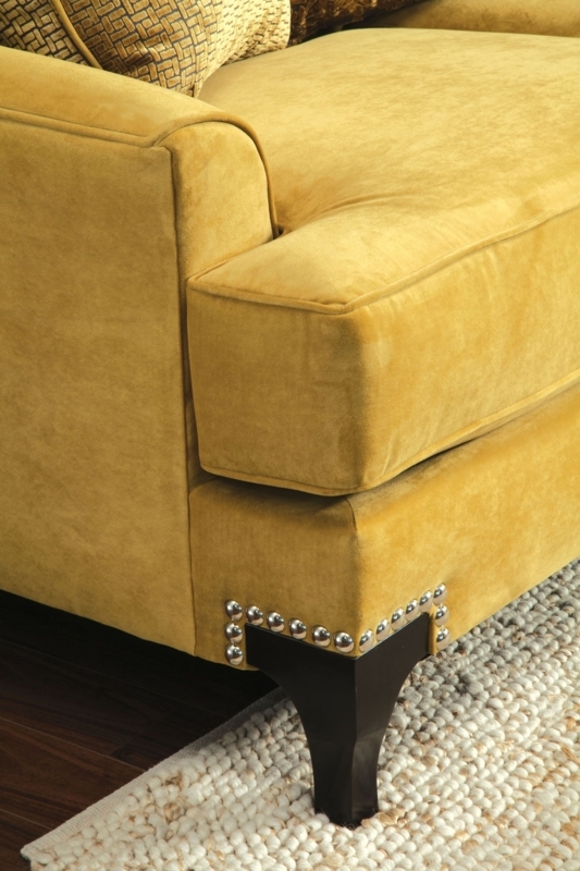 Traditional Gold Fabric Sofa with Nailhead Trim