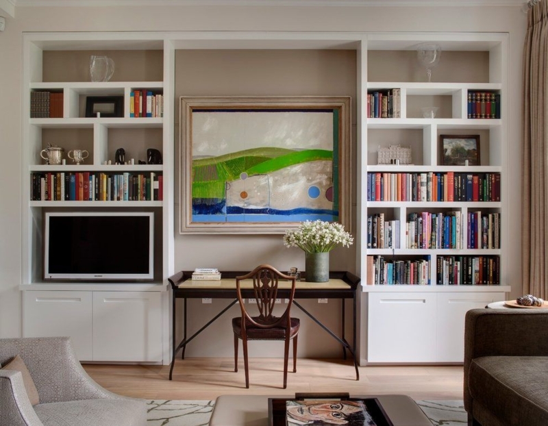 Transitional Home Office Wall Desk Units with Bookshelves