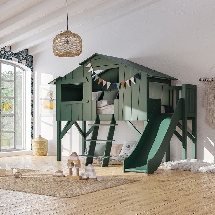 Tree House Bunk Bed with Slide - Nubie Kids in 2021 | Tree house bunk ...