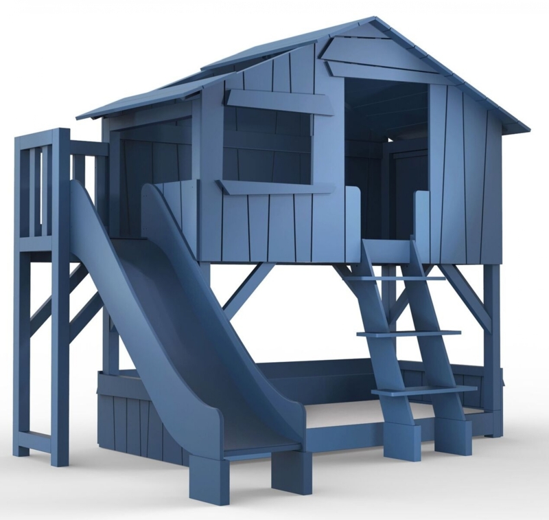 Treehouse bunk bed with slide and plateform by Mathy By Bols in blue