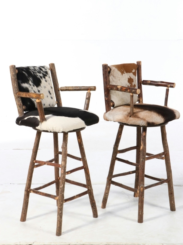 Two Rustic Twig and Cowhide Upholstered Barstools | EBTH