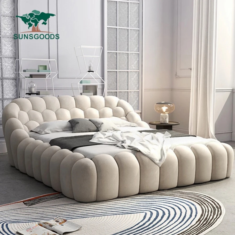 Unique design king size bed dark blue fabric velvet bed king size with ...