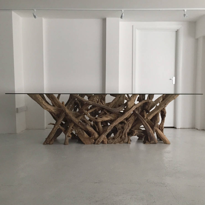 Unique Driftwood Dining Table with Glass Top