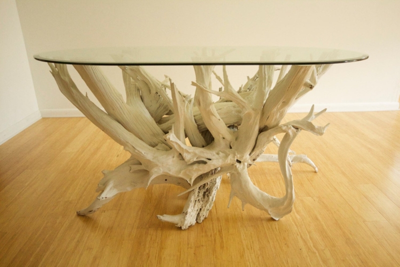 Unique Handmade Driftwood Dining Table with Glass Top