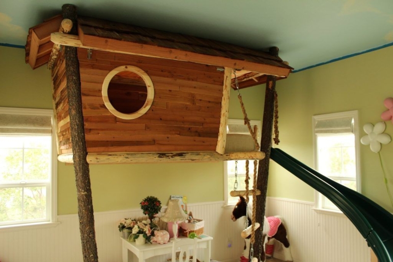 Unique Wooden Treehouse Bunk Bed with Slide