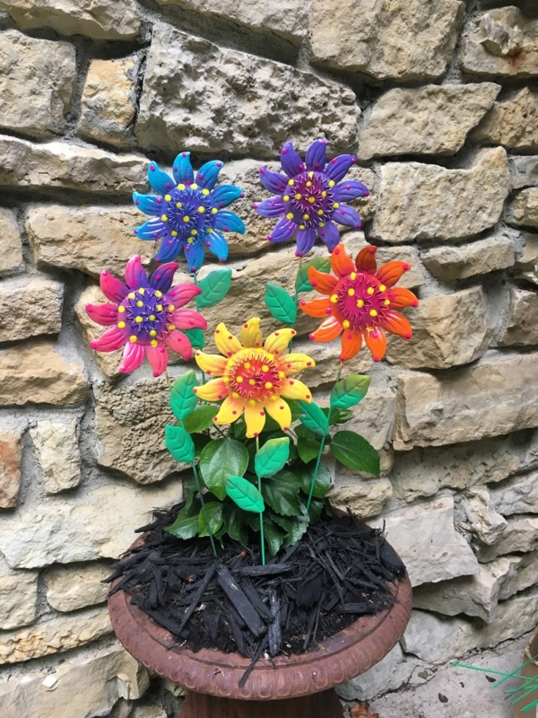 Vibrant Colorful Metal Wild Flower Garden Stakes