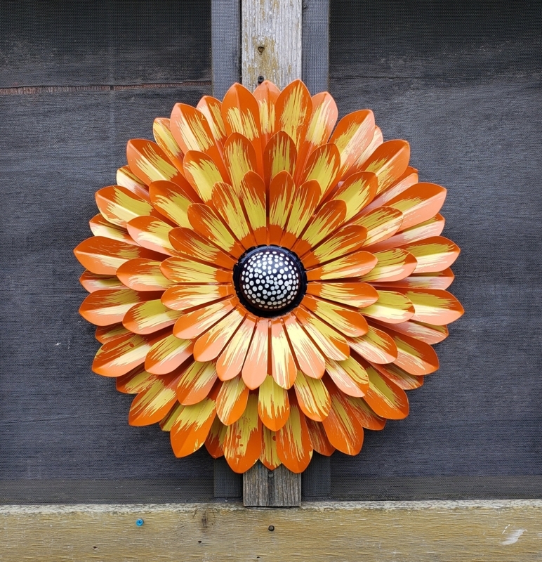 Vibrant Orange and Yellow Metal Wall Flower Decor