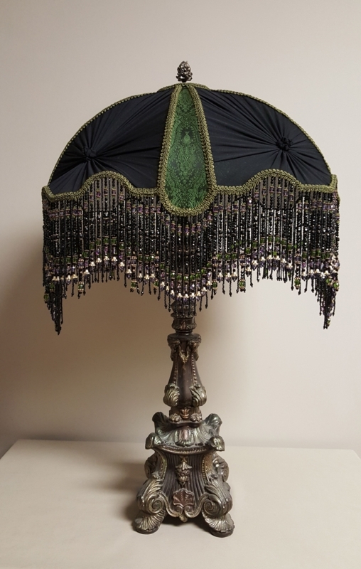 Victorian Style Table Lamp with Beaded Fringe Shade