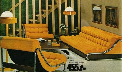 Vintage 1970s Retro Living Room with Bold Yellow Furniture