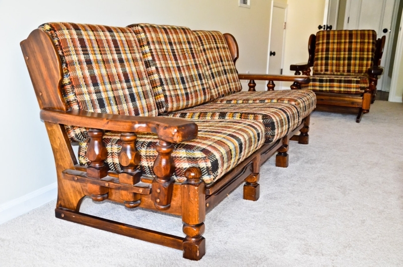 Vintage 1970s Wooden Frame Sofa and Chairs