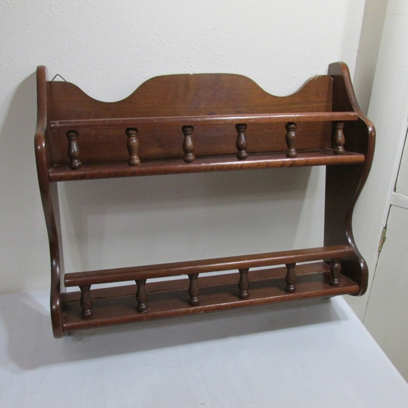 Vintage 2-Tier Wooden Wall Shelf with Plate Railing