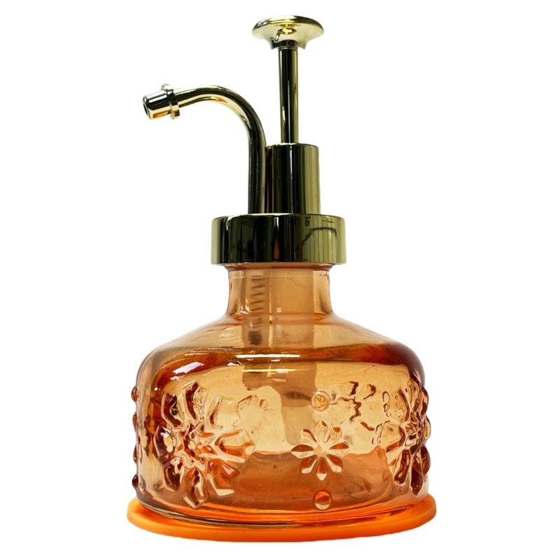 Vintage Amber Glass Soap Dispenser with Gold Pump