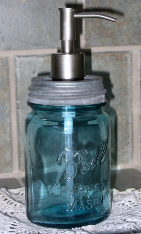 Vintage Blue Mason Jar Soap Dispenser