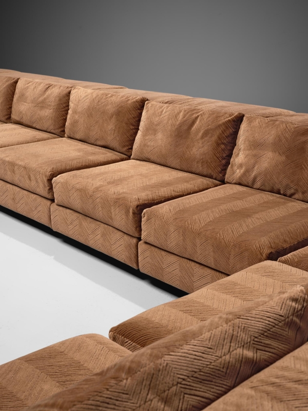 Vintage Camel Colored Large Sectional Sofa 1970s