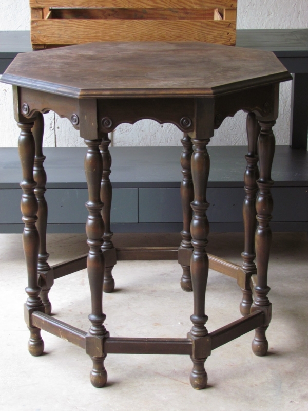 Vintage Dark Wood Octagon Side Table