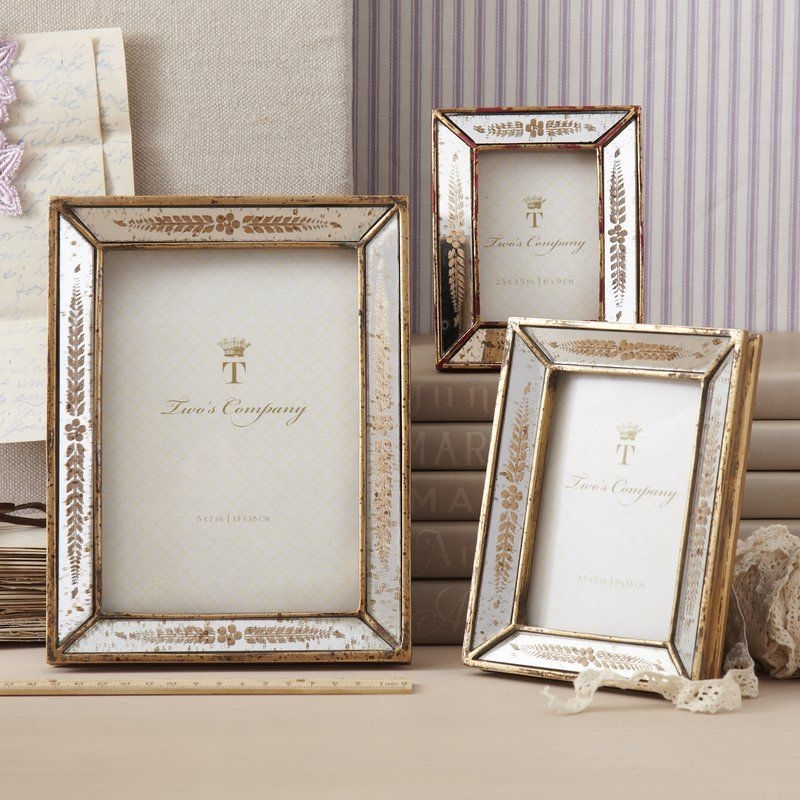 Vintage Distressed Leaf Mirror Picture Frame Set